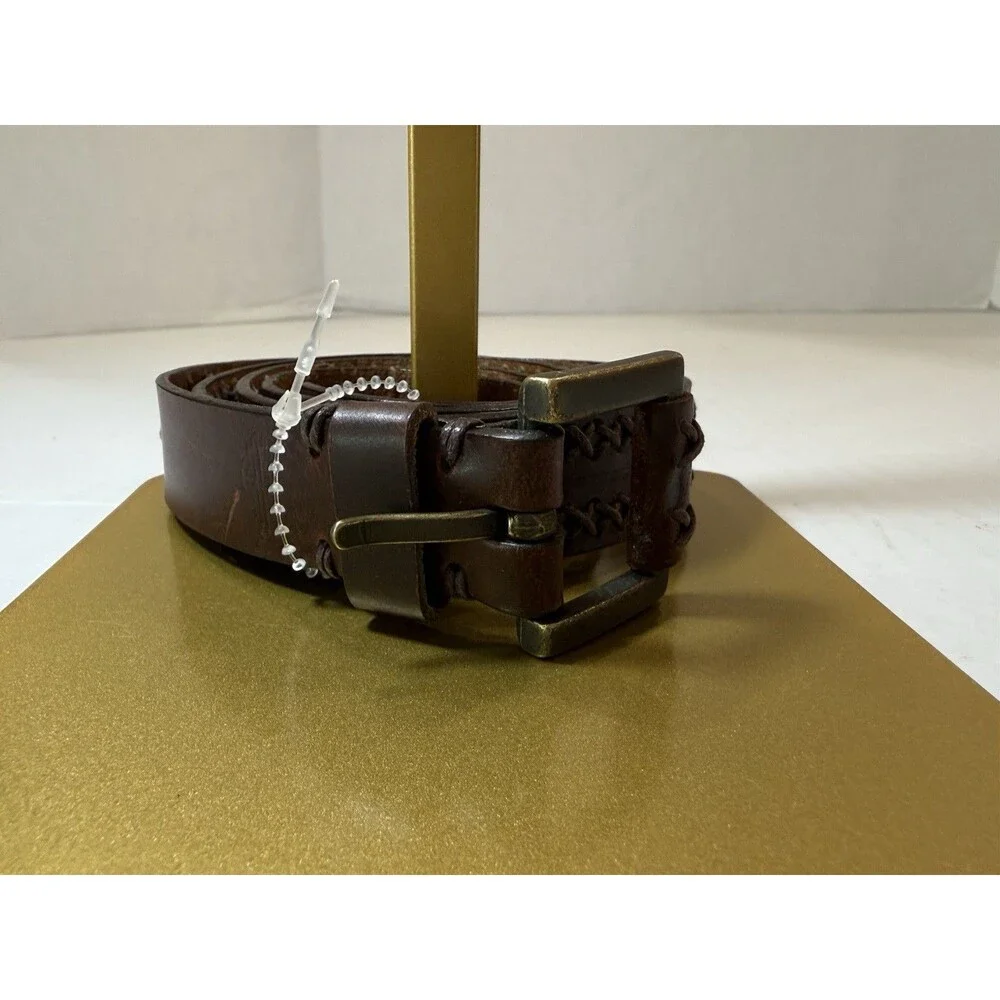 Vtg 1990’s Dockers Genuine Leather Belt Unisex Brown Braided Brass Buckle Size L